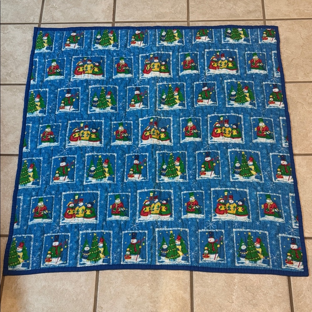 Festive Blue Snowman Holiday Quilt